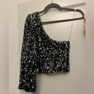 Boutique One Shoulder Sequin Top